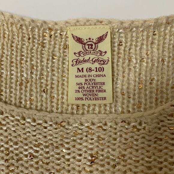 FADED GLORY Beige Sequin Long Sleeve Knit Sweater Medium - Picture 3 of 10